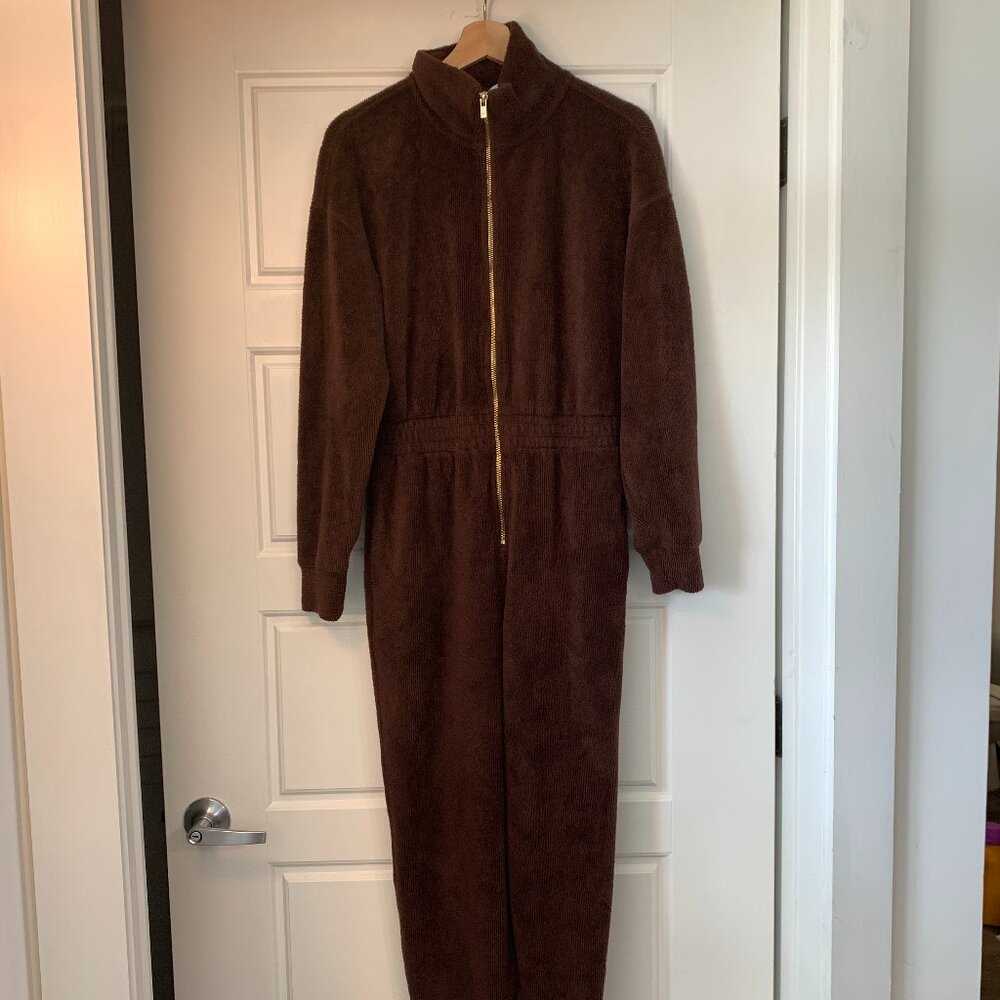 LIKE-NEW NWT Fabletics Women’s Size medium Brown Zip-Up Wide Leg Onesie Jumpsuit